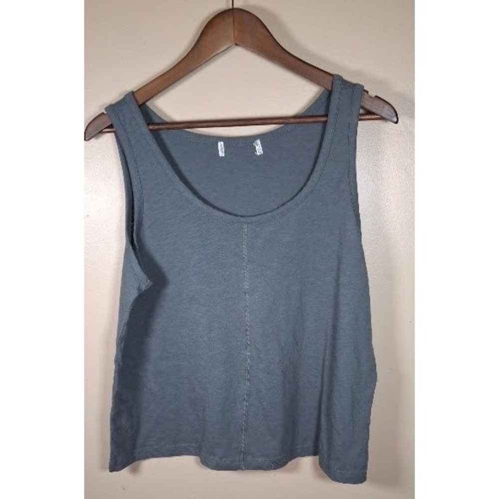 Karen Neuburger Slate Blue Scoop Neck Tank Top Center Seam Cotton Sleeveless